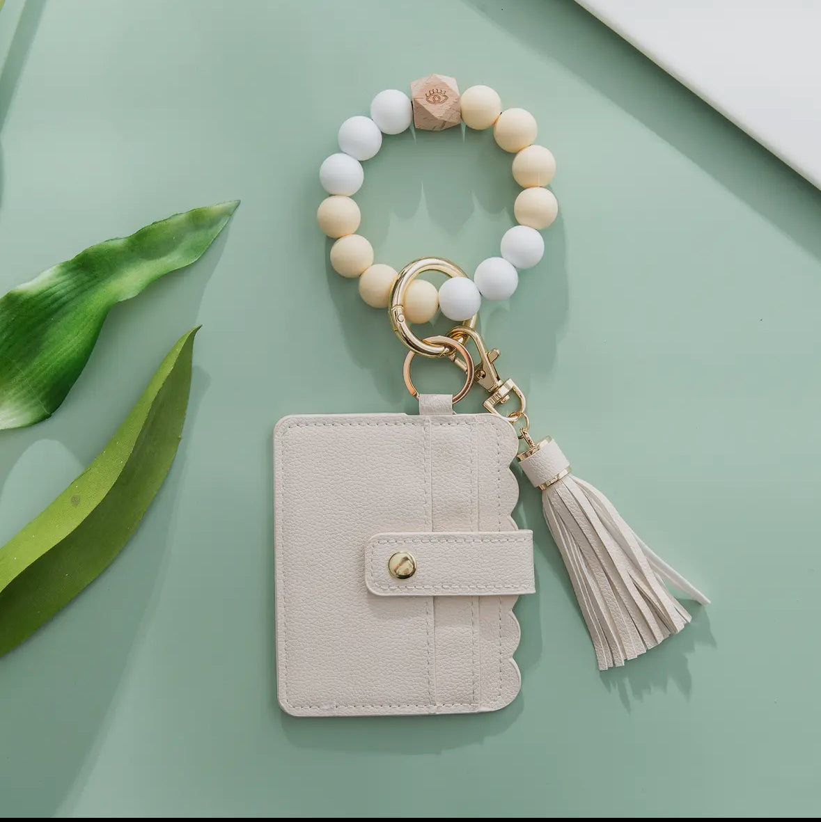 Silicone Keychain wristlet wallet (white and pale yellow)