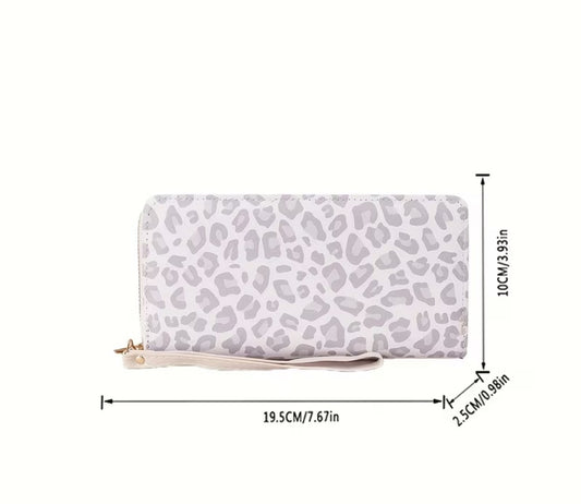 Wallet (White and Gray Leopard) with wrist strap