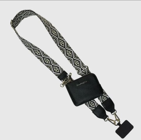 Black, White, Tan- Diamond pattern Save the Girls Clip & Go Strap w/Zippered Pouch