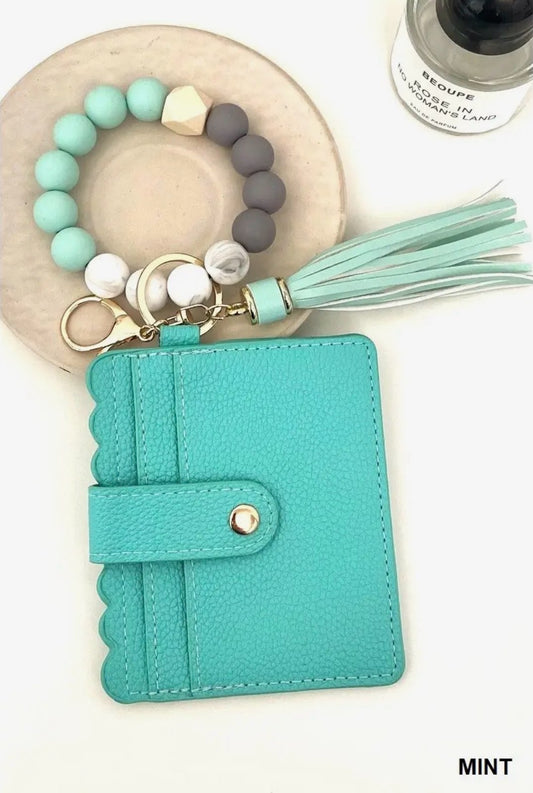 Beaded bracelet keychain card holder wallet