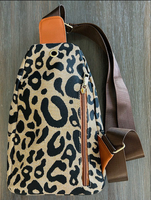 Leopard Double Zipper Cross Body Sling Bag