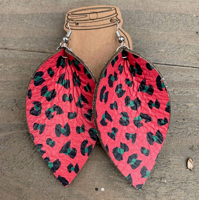 Red Leopard leather earrings