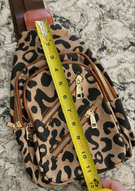 Leopard Double Zipper Cross Body Sling Bag