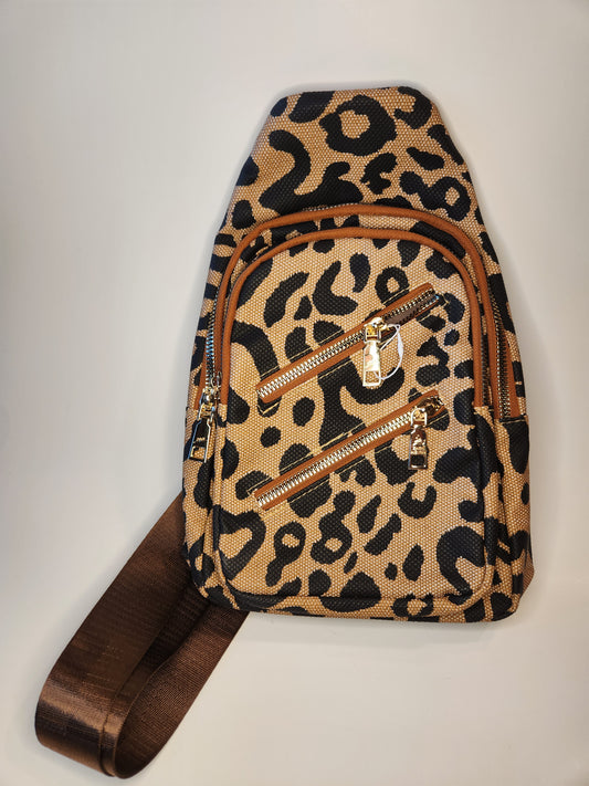 Leopard Double Zipper Cross Body Sling Bag