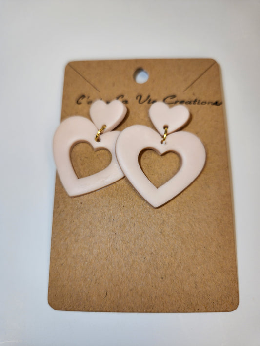 Earrings Pale Pink Stacked Hearts Clay