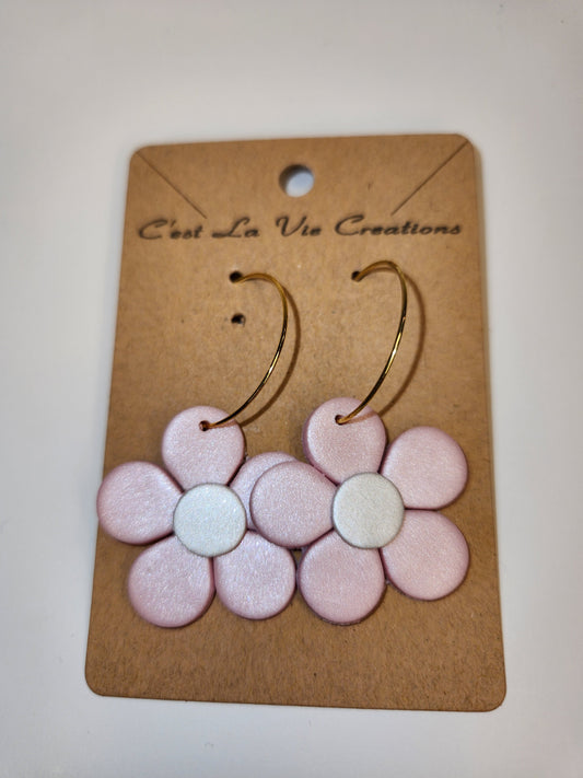 Earrings Pale Pink Flowers Clay