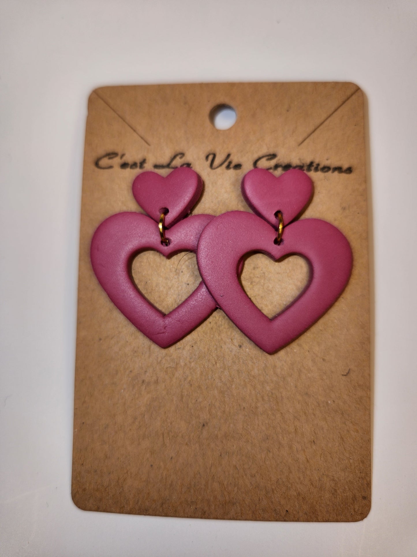 Earrings Red Stacked Hearts Clay