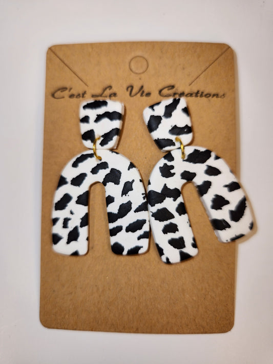 Earrings Black and White Spots Clay