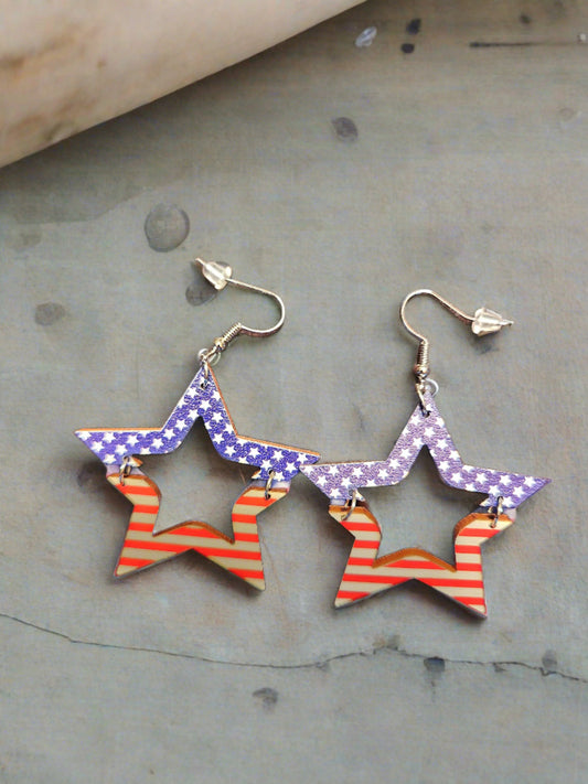 Cut out Star Wooden earrings