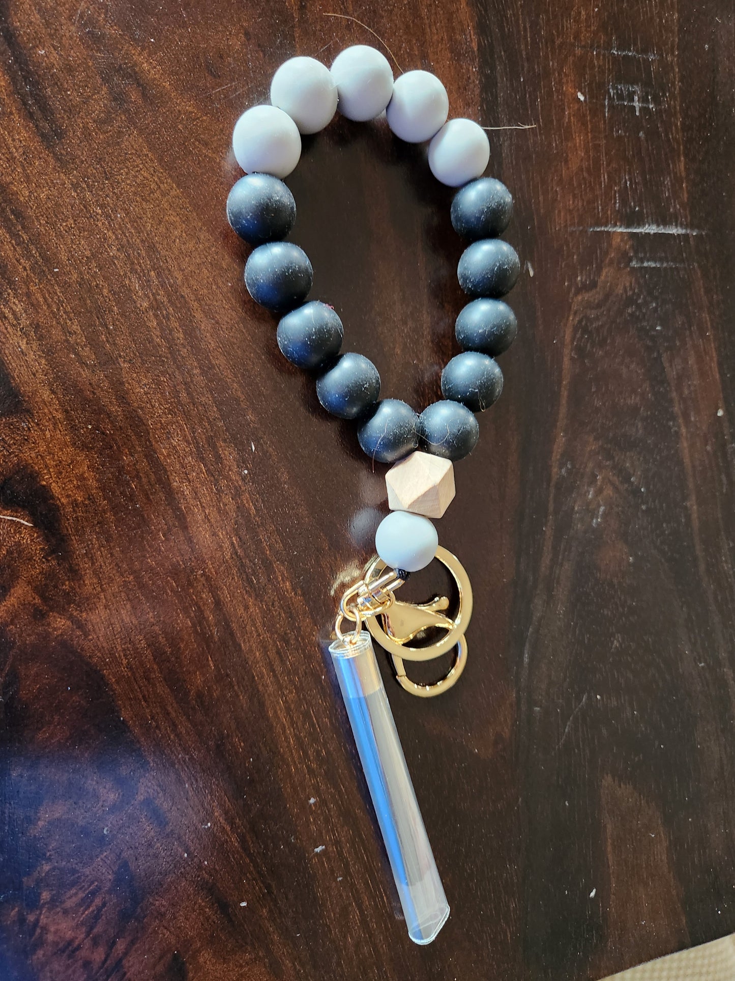 Silicone beaded tassel keychain (Black and Gray)