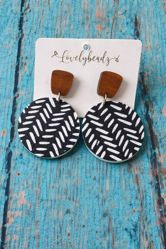 Earrings Black and White geometric Leather