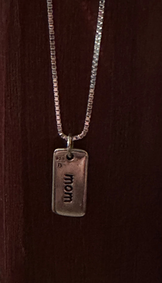 Necklace Sterling Silver chain and Mom Charm