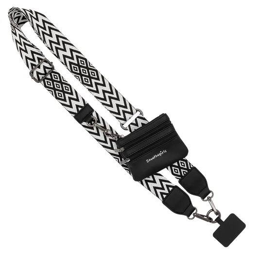 Girls on the Run Clip & Go Crossbody Phone Lanyard (Black and White Chevron)