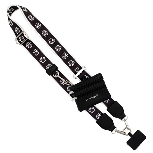 Girls on the Run Clip & Go Crossbody Phone Lanyard (Black and White Paw Print)