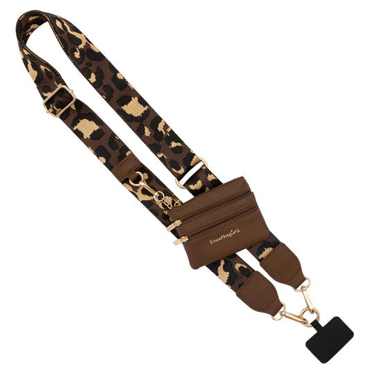 Girls on the Run Clip & Go Crossbody Phone Lanyard (Brown and Gold Leopard-Gold hardware)