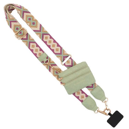 Girls on the Run Clip & Go Crossbody Phone Lanyard (Green-PurplePatternGoldHardware)