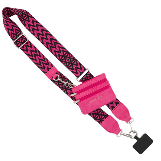 Girls on the Run Clip & Go Crossbody Phone Lanyard (PinkandBlack Chevron-GoldHardware) (Copy)