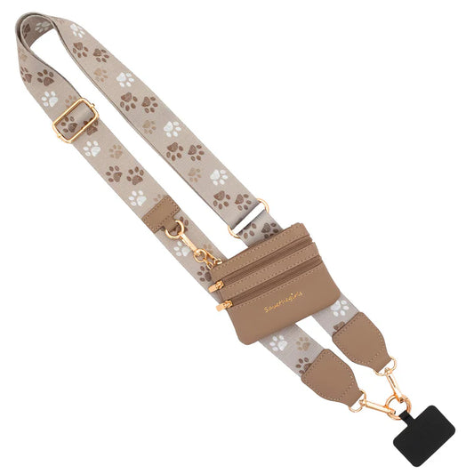 Girls on the Run Clip & Go Crossbody Phone Lanyard (Taupe Paw Print)