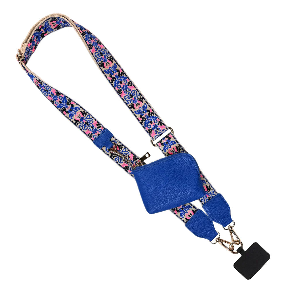 Brocade Pattern Blue and pink GOTR Clip & Go Strap w/Zippered Pouch