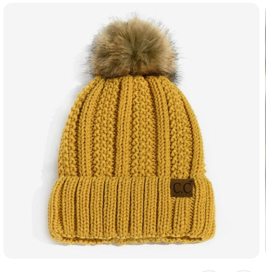 CC Beanie Lined Pom (Honey Mustard)