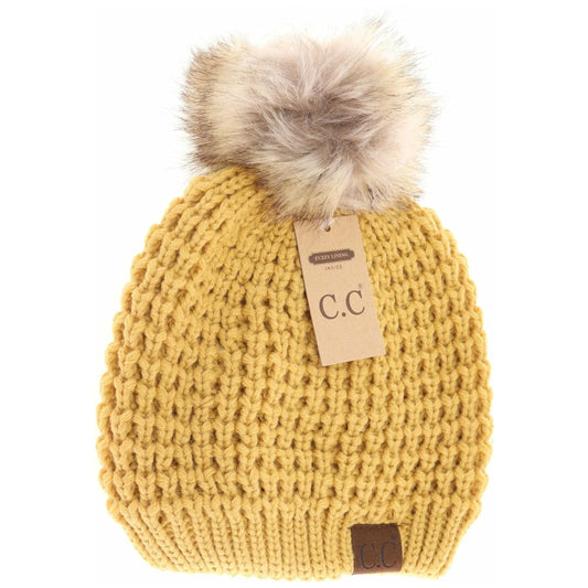 CC Beanie lined Pom (Honey Mustard)