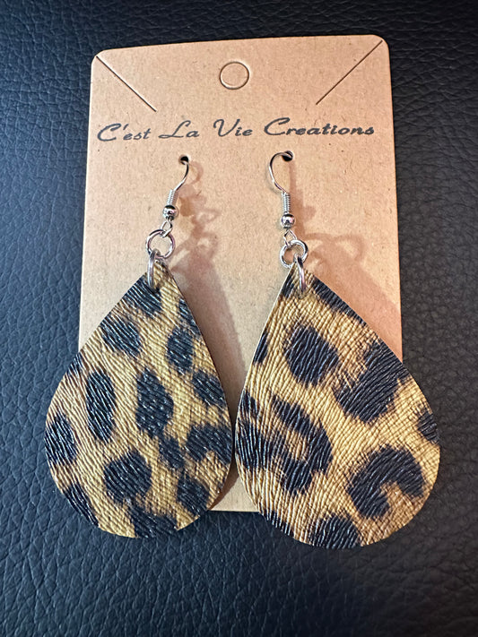 Earrings Faux Leather  Brown leopard