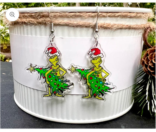 Earrings Grinch with tree