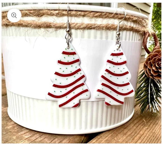 Earrings White Christmas Trees