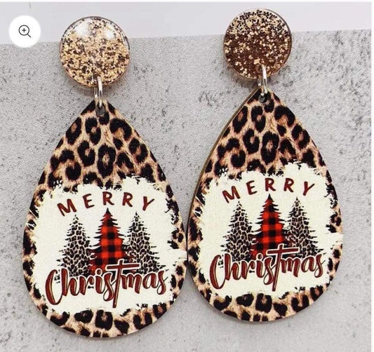 Earrings Merry Christmas Leopard