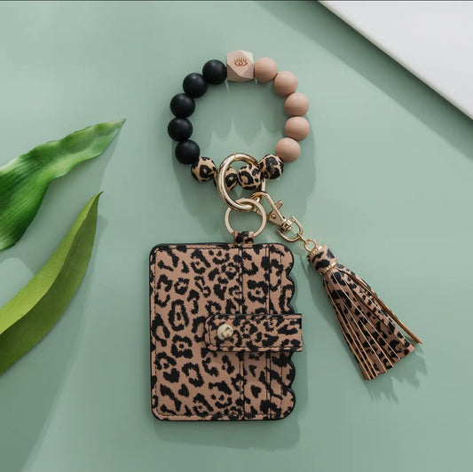 Silicone Keychain wristlet wallet (black, taupe, leopard)