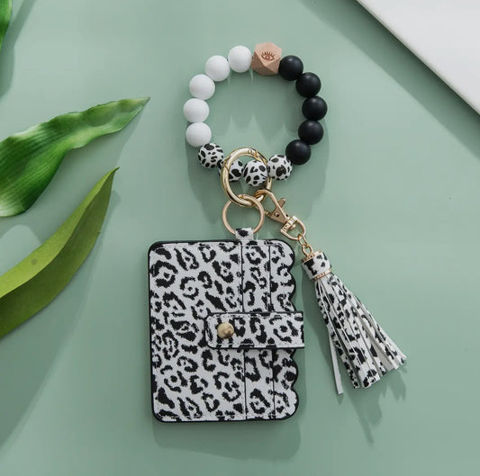 Silicone Keychain wristlet wallet (black, white, cow print)