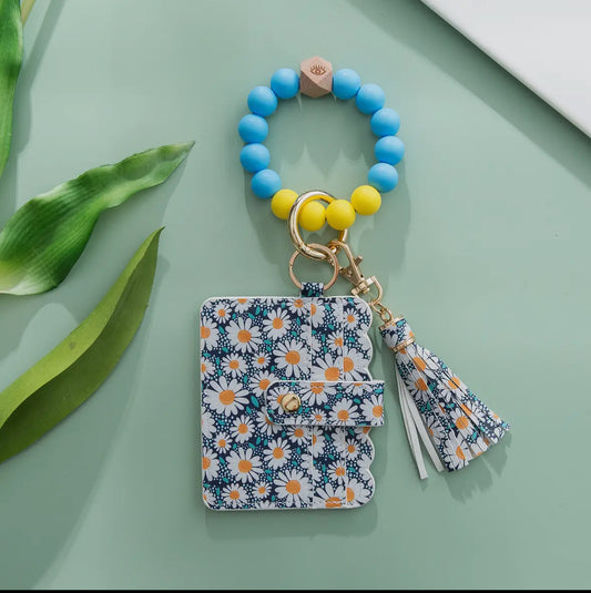 Silicone Keychain wristlet wallet (blue and yellow)