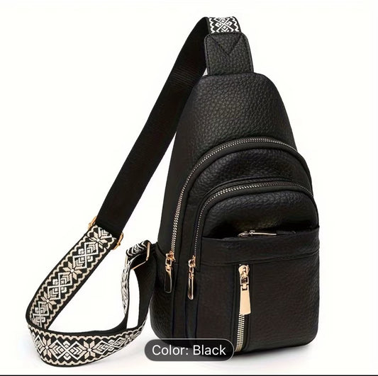 Soft vegan leather Crossbody bag (Black)