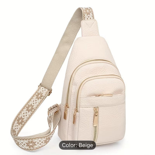 Soft vegan leather Crossbody bag (Beige)