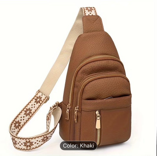Soft vegan leather Crossbody bag (khaki)