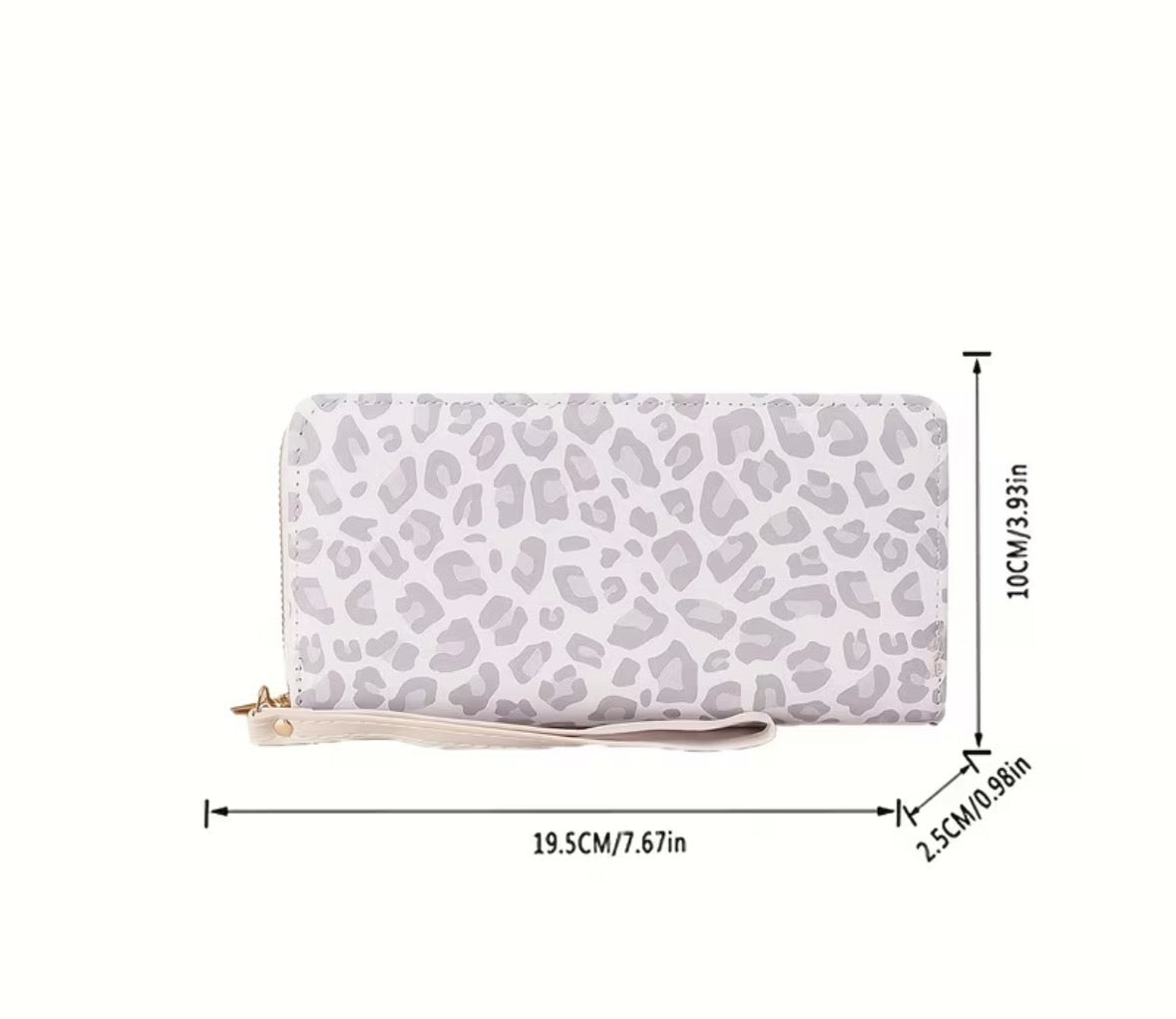 Wallet (White and Gray Leopard) with wrist strap