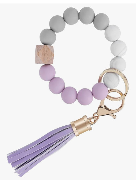 Silicone beaded tassel keychain (Gray, Lavendar, and marble white)
