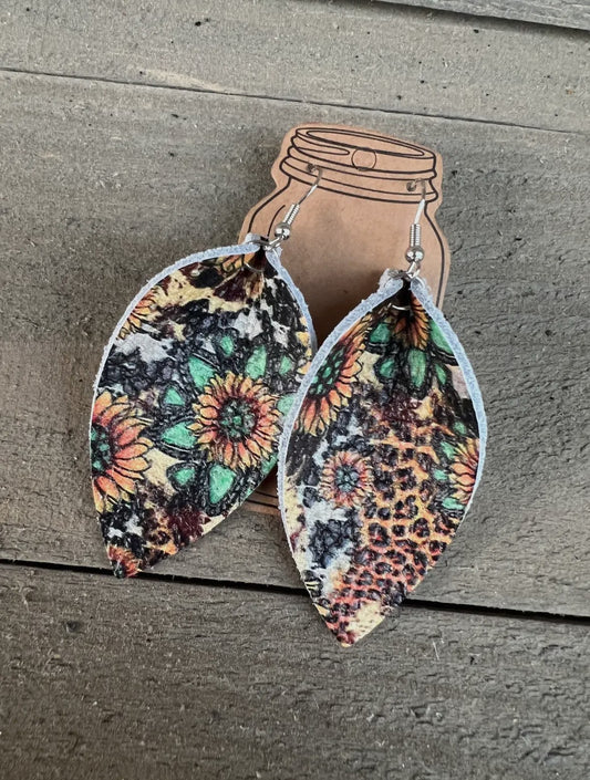 Sunflower Leopard Leather earrings