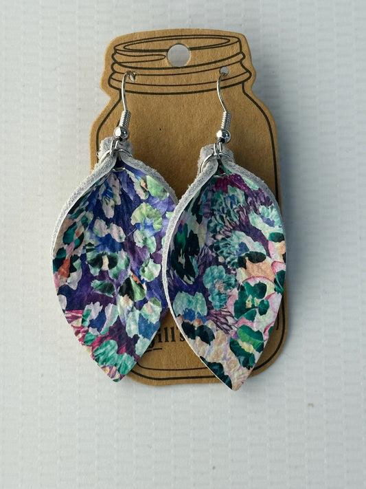 Watercolor floral leather earrings