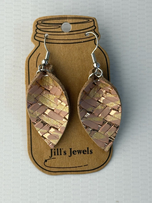 Bronze and copper weave leather earring