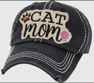 Baseball Cap "Cat Mom" Vintage Black