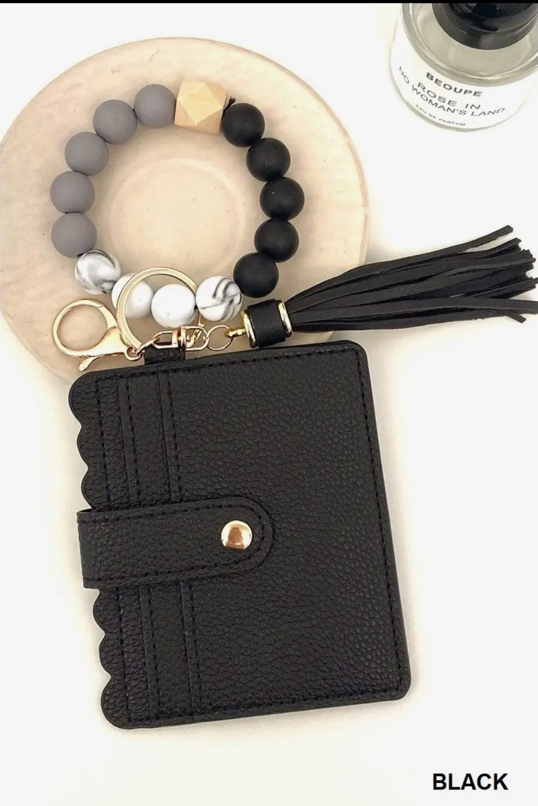 Beaded bracelet keychain card holder wallet