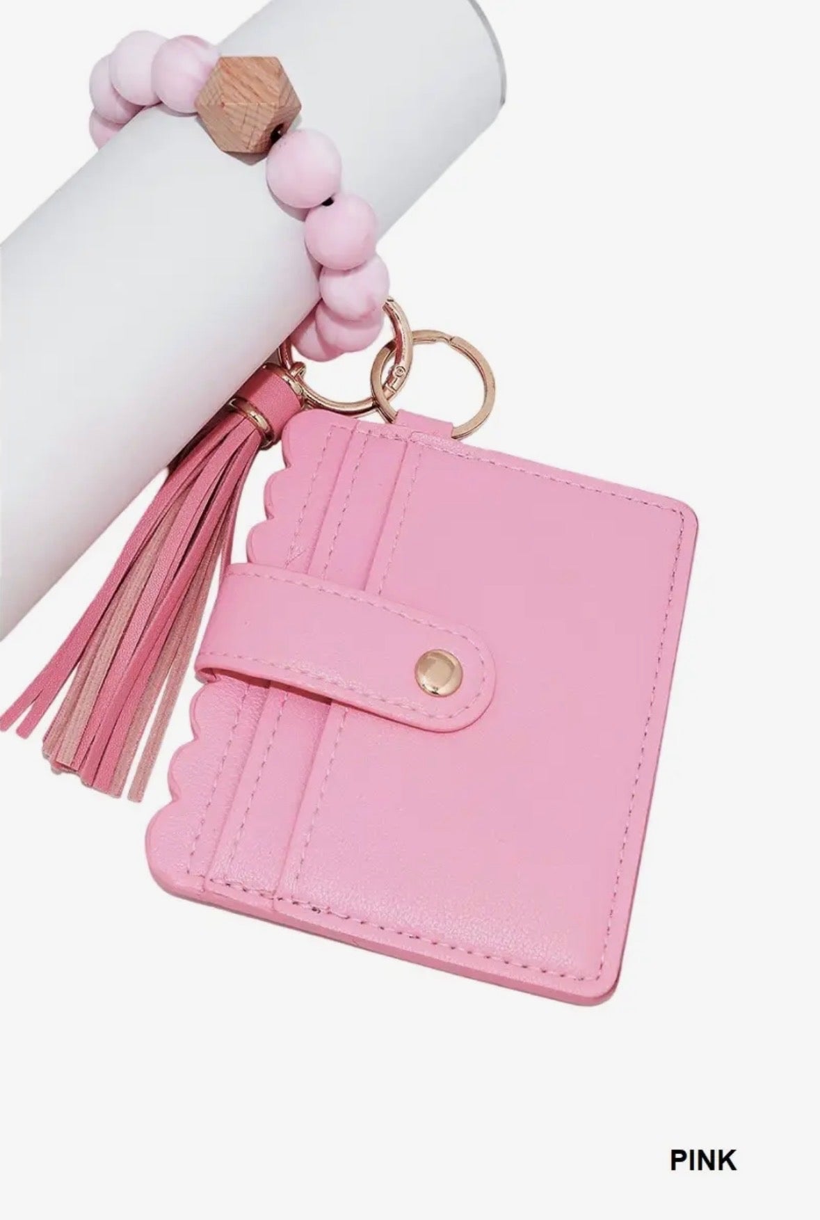 Beaded bracelet keychain card holder wallet