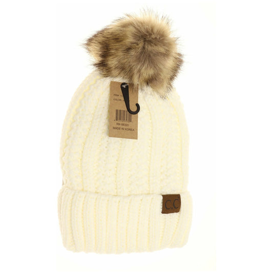 CC Beanie lined Pom (Ivory)