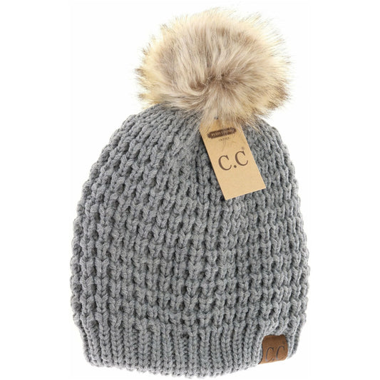 CC Beanie lined Pom (Light Melange Gray)