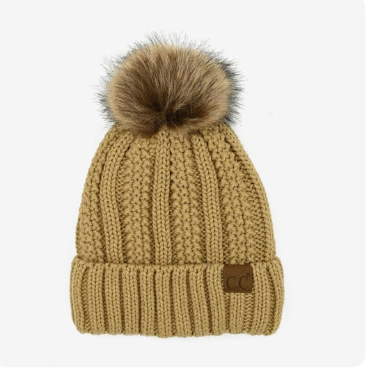 CC Beanie Lined Pom (Mocha)