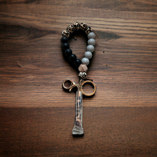 Silicone beaded tassel keychain (black, gray, leopard)