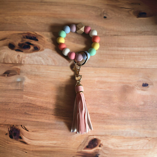 Silicone beaded tassel keychain (rainbow)