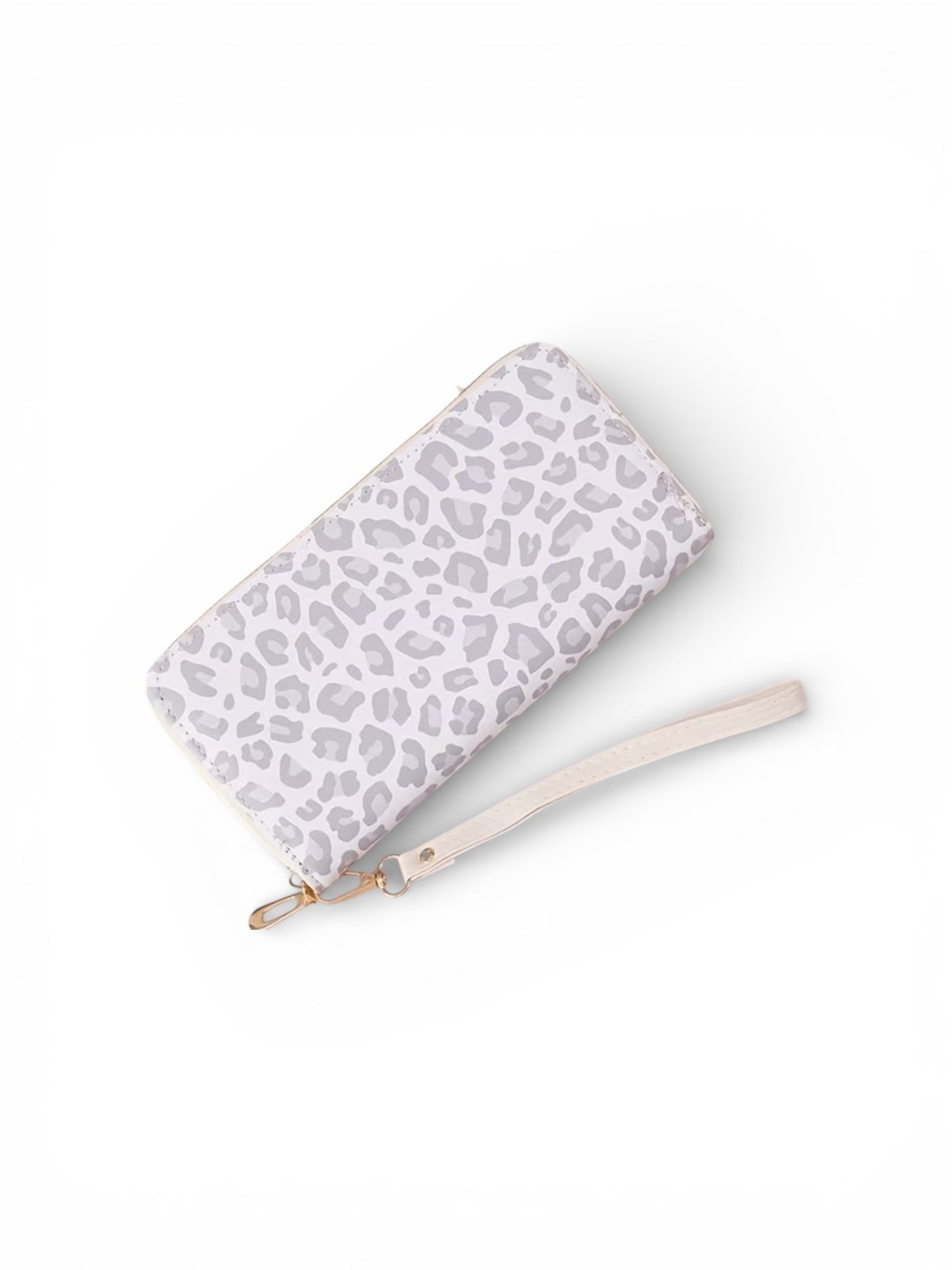 Wallet (White and Gray Leopard) with wrist strap