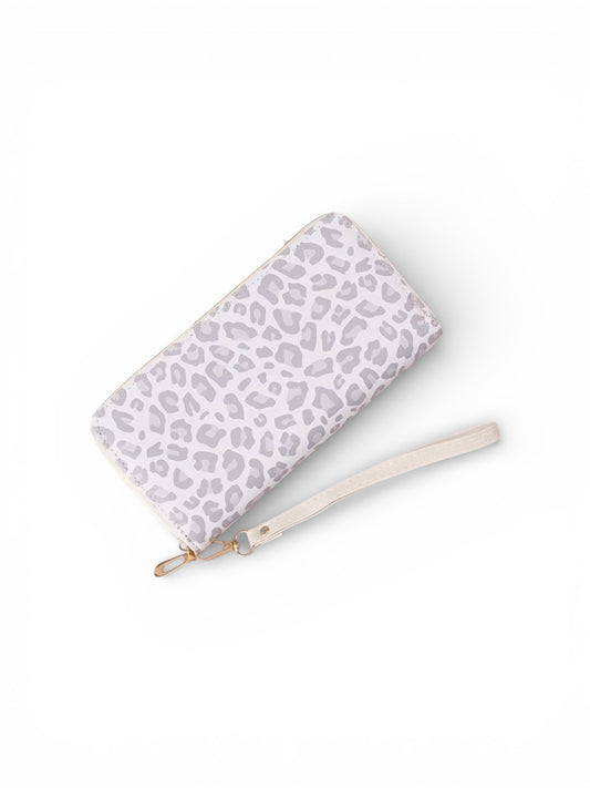 Wallet (White and Gray Leopard) with wrist strap